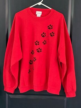 Marushka Handprints Paw Print Sweatshirt 2XL Red Black Dog Paws Vintage Style
